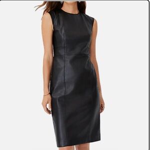 NWT Ann Taylor Faux Leather Cap Sleeve sheath dress knee length